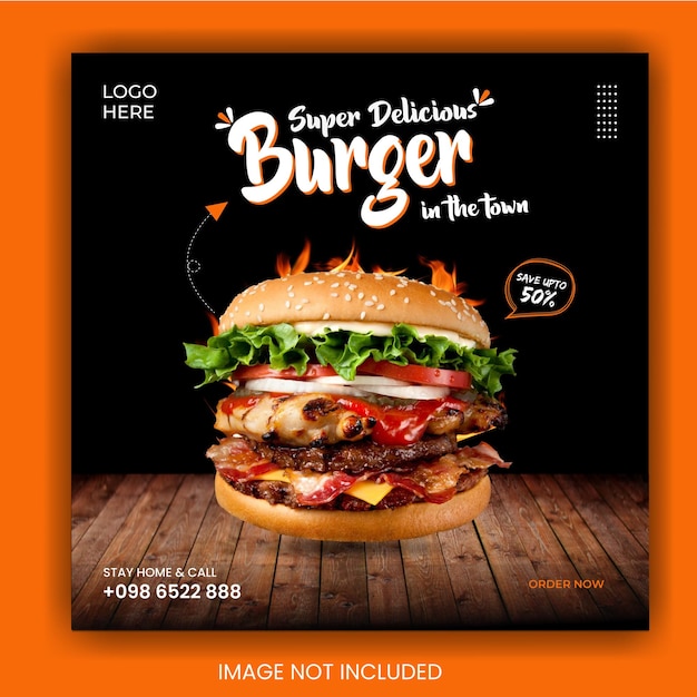 Vector delicious burger food social media template