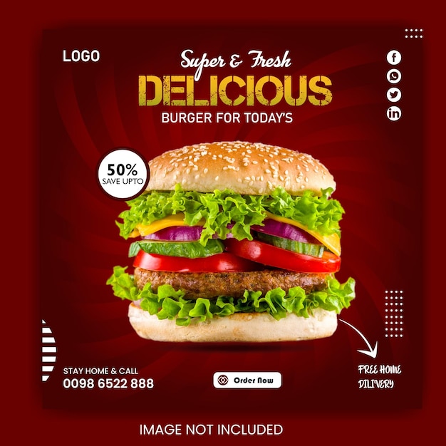 Vector delicious burger food social media template