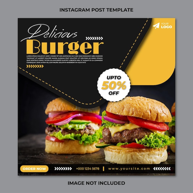 Delicious burger instagram post e modello di banner per social media