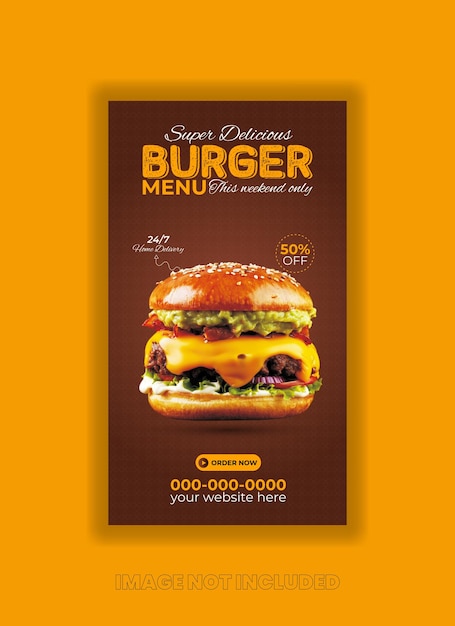 Delicious burger instagram stories food social media story banner design template