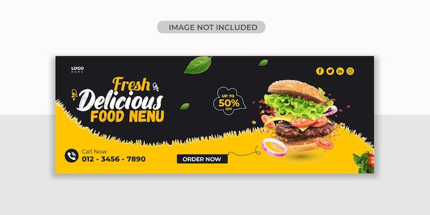 Вкусный бургер меню дизайн шаблона обложки facebook Premium векторы