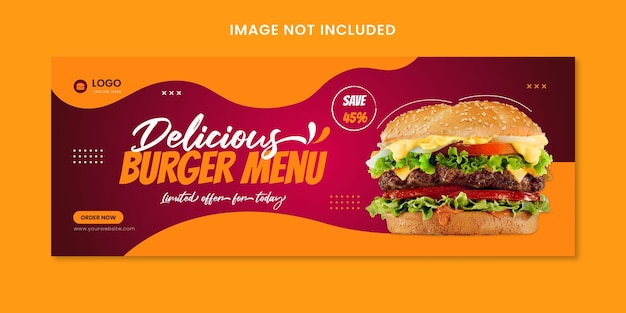 delicious burger menu promotion social media banner and facebook cover template