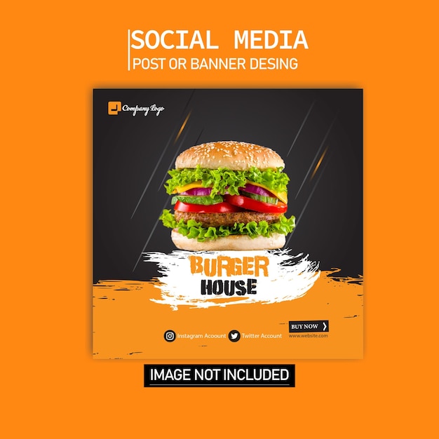 Delizioso menu di hamburger e post sui social media