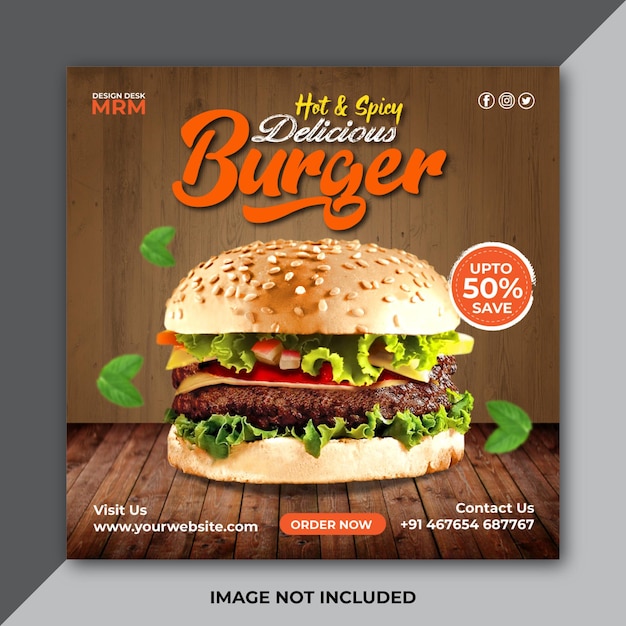 delicious burger pizza and food menu social media banner template