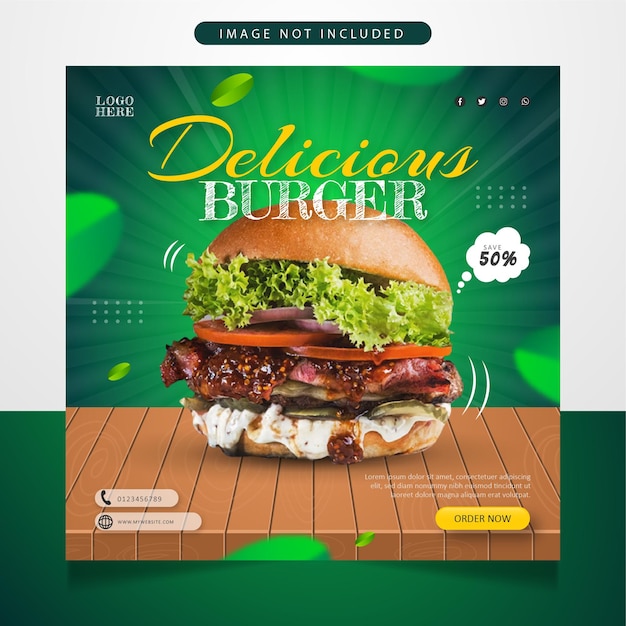 Vector delicious burger restaurant food menu social media post template