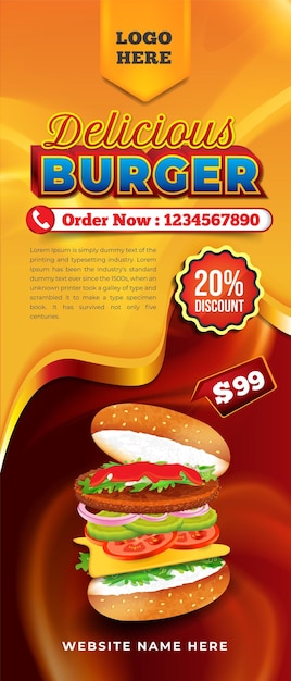 おいしいハンバーガーレストランソーシャルメディア投稿ウェブと印刷バナーデザインオファー価格