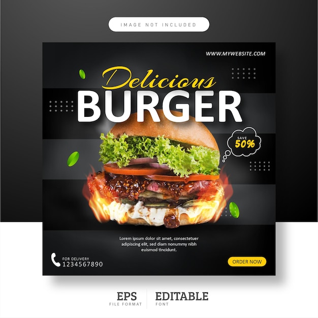 Delicious burger social media banner template