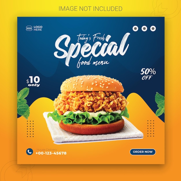 Delicious burger social media food menu banner design template