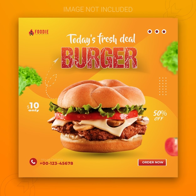 Delicious burger social media food menu banner design template