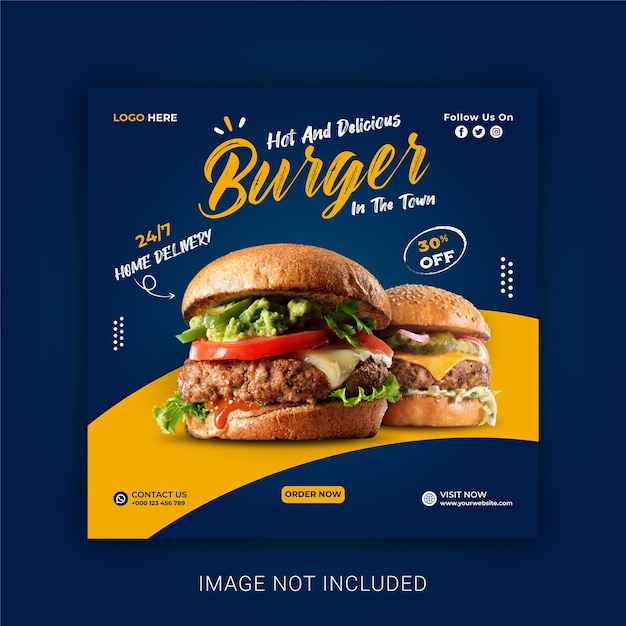 Vettore delizioso burger post sui social media o modello di banner