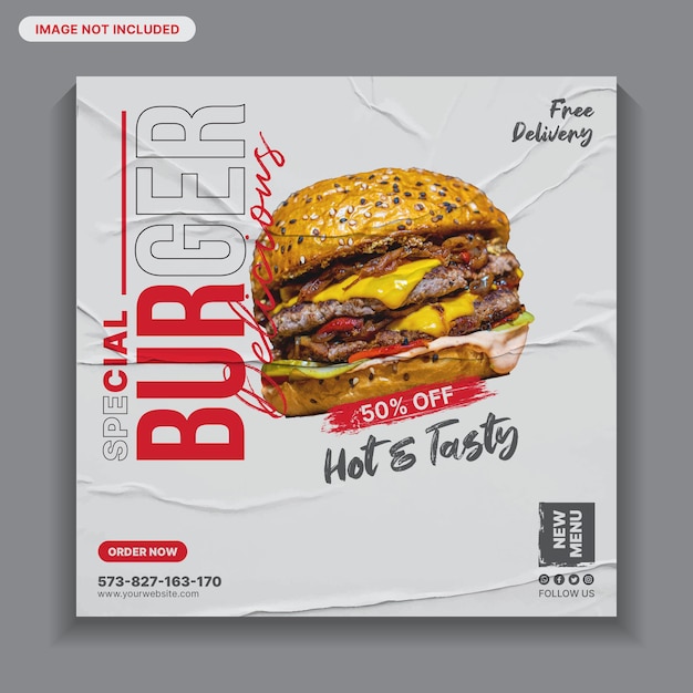 Vector delicious burger social media post, food social media post, food menu, food template