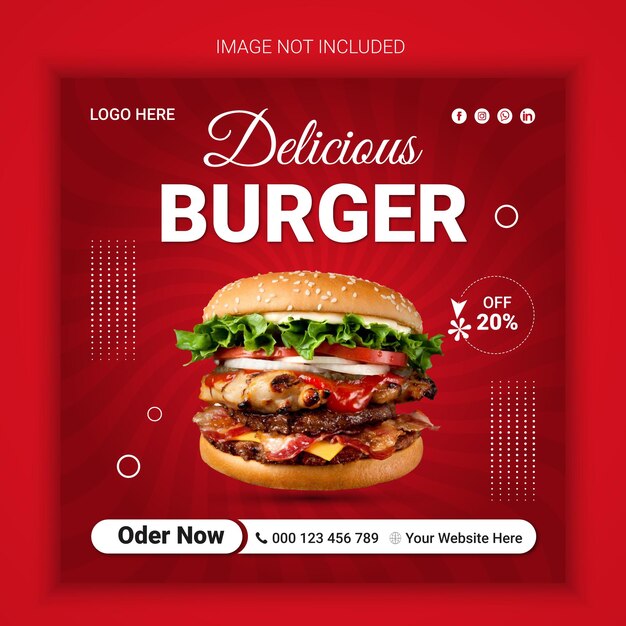 Delicious burger social media post template