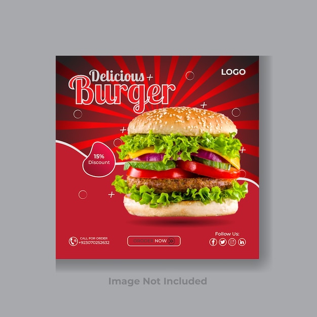 Deliziosa promozione sui social media di hamburger e modello di post design per banner