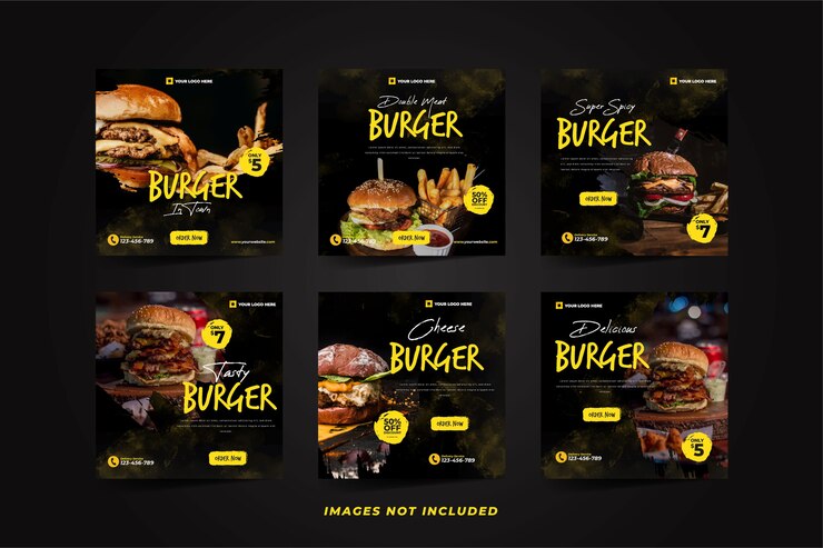 Instagramテンプレートのおいしいハンバーガーソーシャルメディアプロモーション
