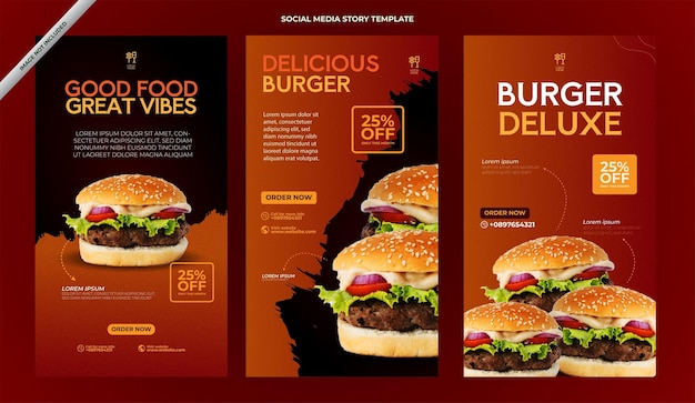 Delizioso modello di social media per hamburger