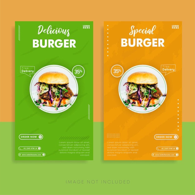 Вкусный бургер и специальное бургерное меню шаблон истории instagram