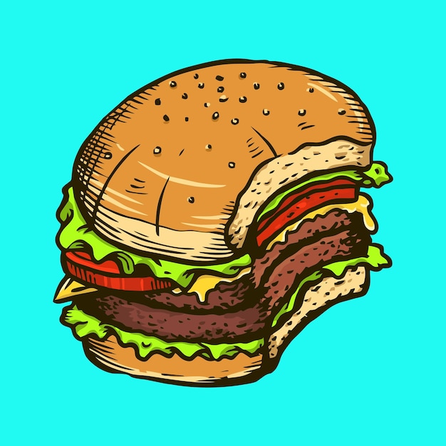 Delicious burger vector hand draw premium