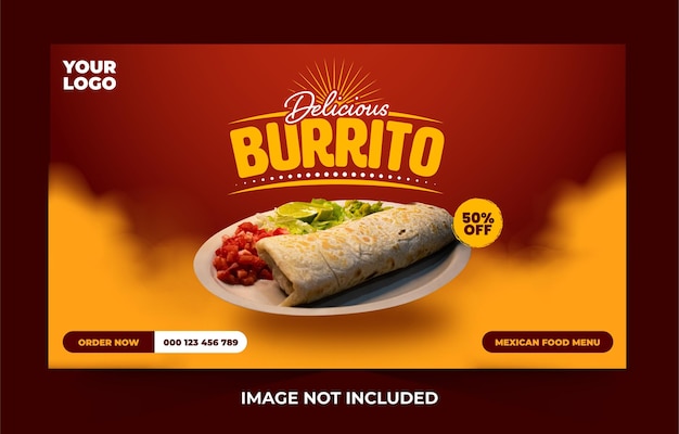 Шаблон дизайна баннера меню вкусной мексиканской кухни с буррито