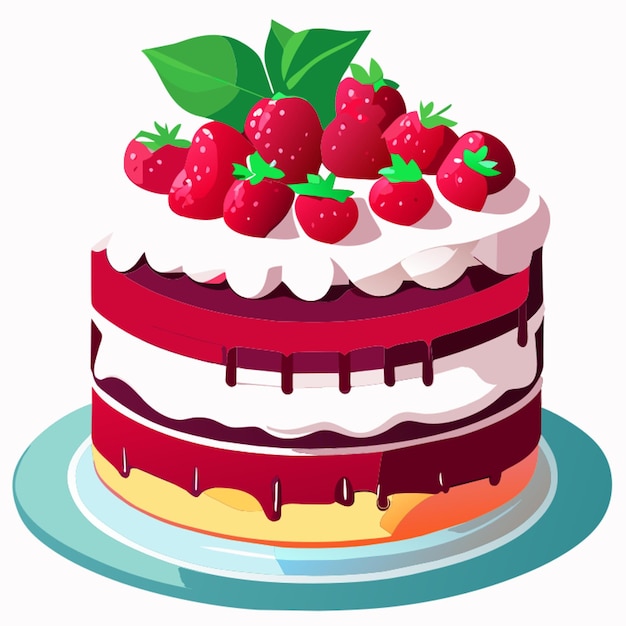 delicious cake covered in strawberries and mint decorated with cranberries rotates isolated on white