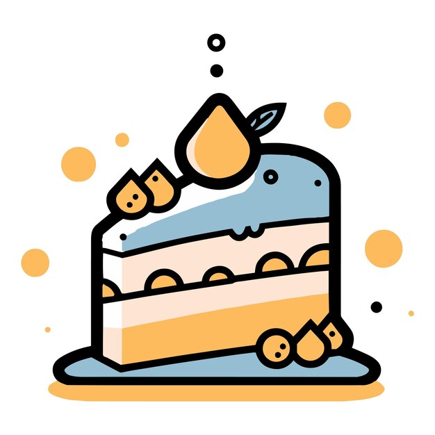 Delicious cake in flat line art style