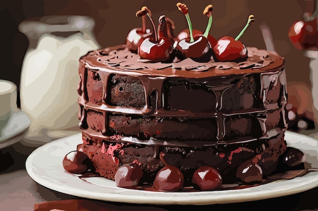 Delicious cake with cherry on table