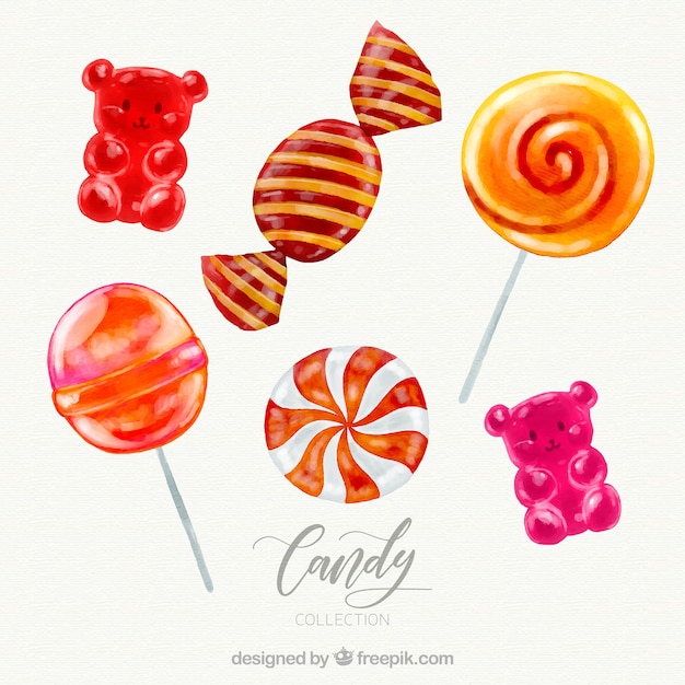 Delicious candies collection in watercolor style