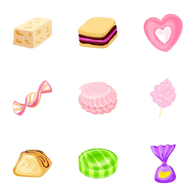 Delicious candy icon set, cartoon style