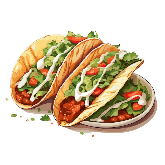 Vector delicious chalupas with ground beef and fresh vegetables vector illustration