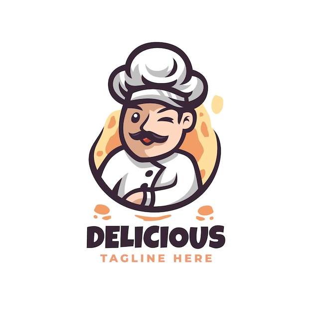 Шаблон дизайна логотипа вкусный шеф-повар с милыми деталями