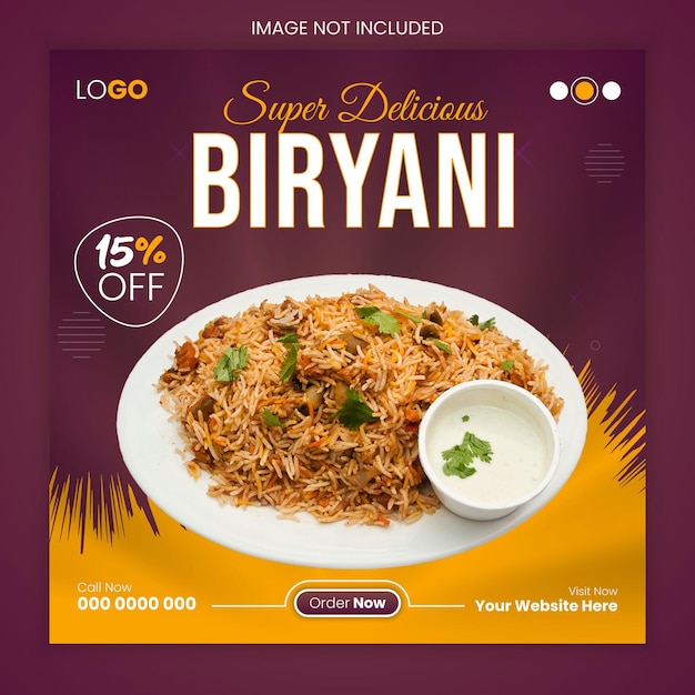 Delicious Chicken Biryani Social Media Post Design Template (Vorstel voor het ontwerpen van posten voor sociale media)