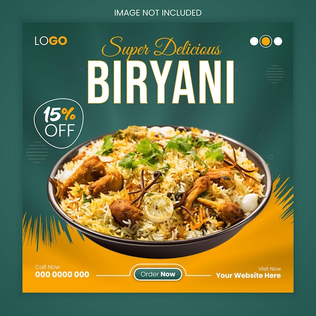 Delicious Chicken Biryani Social Media Post Design Template (Vorstel voor het ontwerpen van posten voor sociale media)