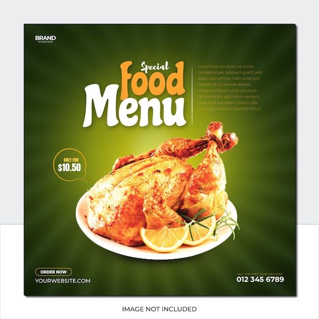 Delicious chicken food menu and restaurant menu social media promotion Instagram banner template