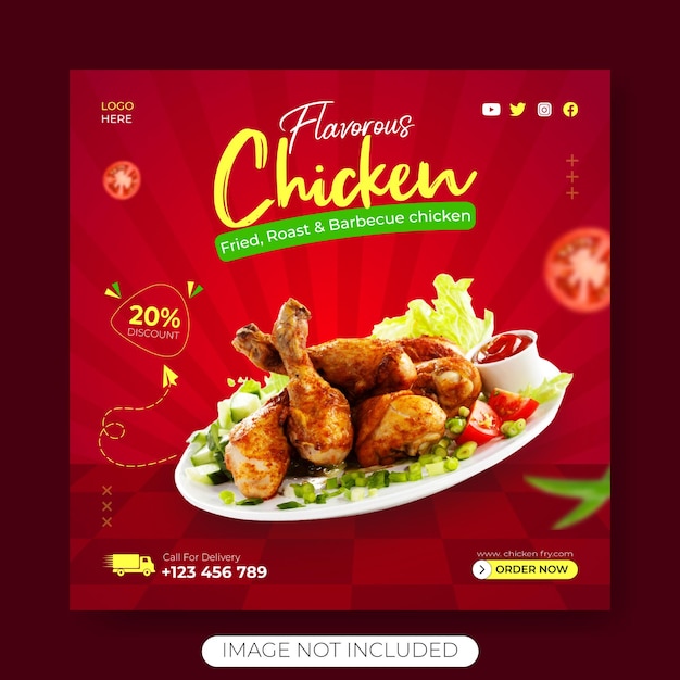 맛있는 치킨 음식 메뉴 소셜 미디어 프로모션 및 Instagram 포스트 디자인 템플릿