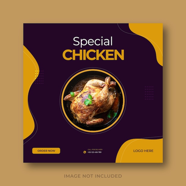 Delizioso design di post sui social media di pollo per il ristorante