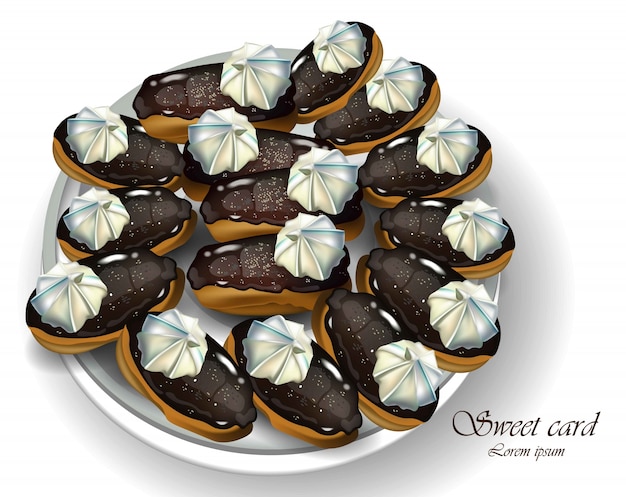 Vector delicious chocolate eclair sweets vector illustration