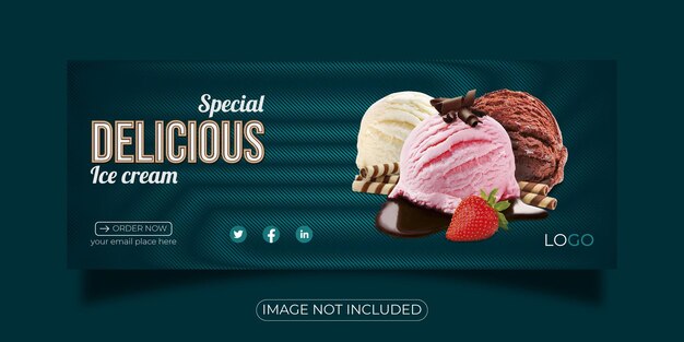 Vector delicious chocolate ice cream web banner facebook cover design