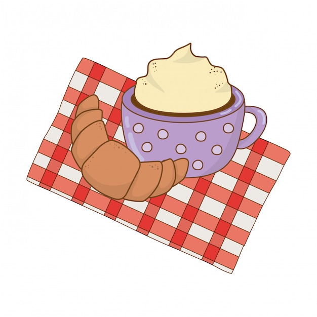 Vector delicious chocolate mug with croissant