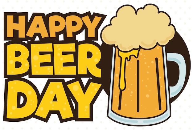 Vector delicious cold beer with froth in the mug in flat style with outlines for a happy beer day