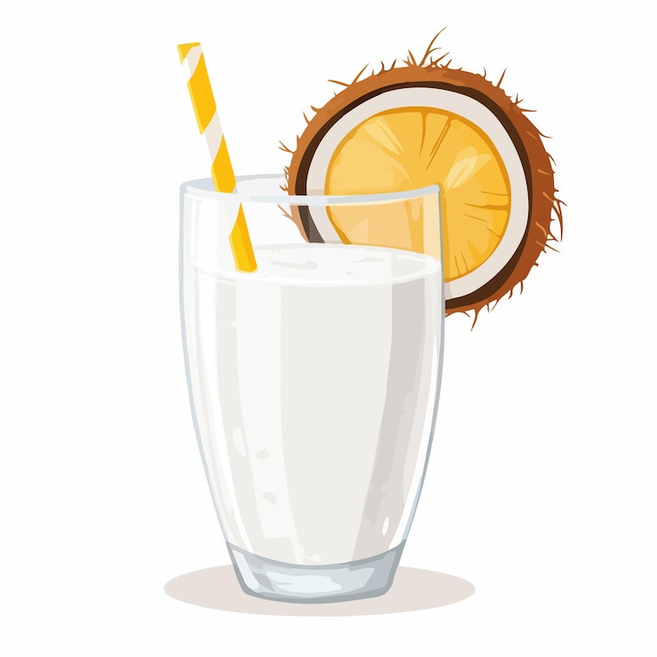 Vector delicious cold coconut summer drink cartoon illustration
