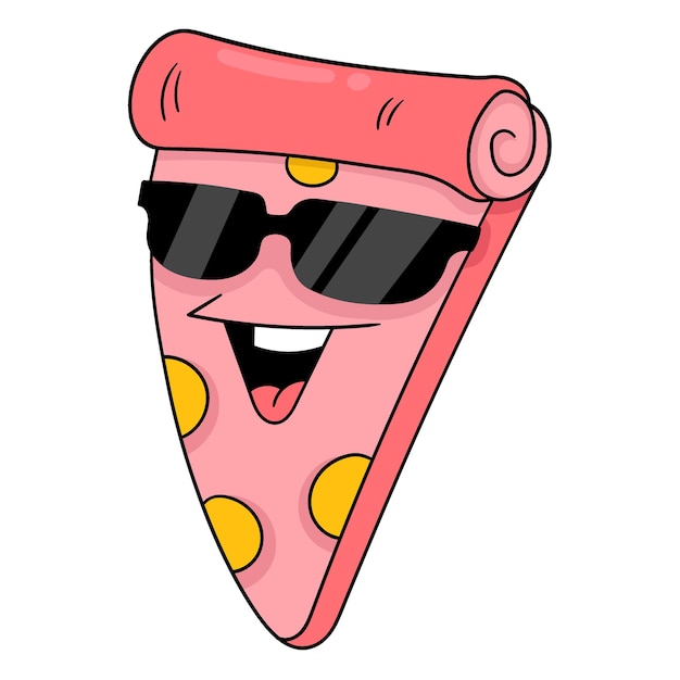 Delicious cool pizza with sunglasses doodle icon image kawaii