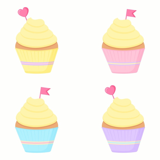 Delicious cupcakes with cream Dessert vector illustration design