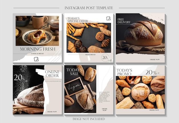 delicious dessert bread and coffee on social media post design