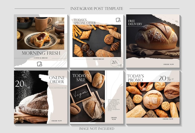 Vector delicious dessert bread and coffee on social media post design