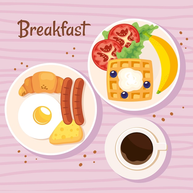 Vector delicious dishes of breakfast