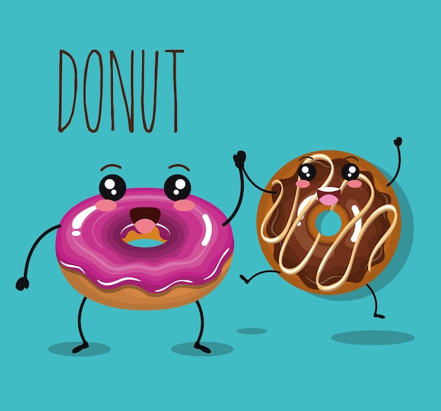 Vector delicious donut comic character vector illustration design