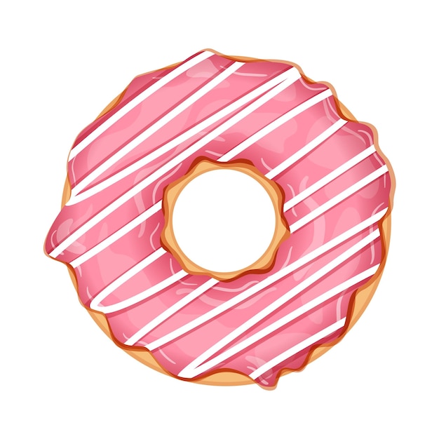 Delicious donut with pink icing and white chocolate isolated on white background realistic vector