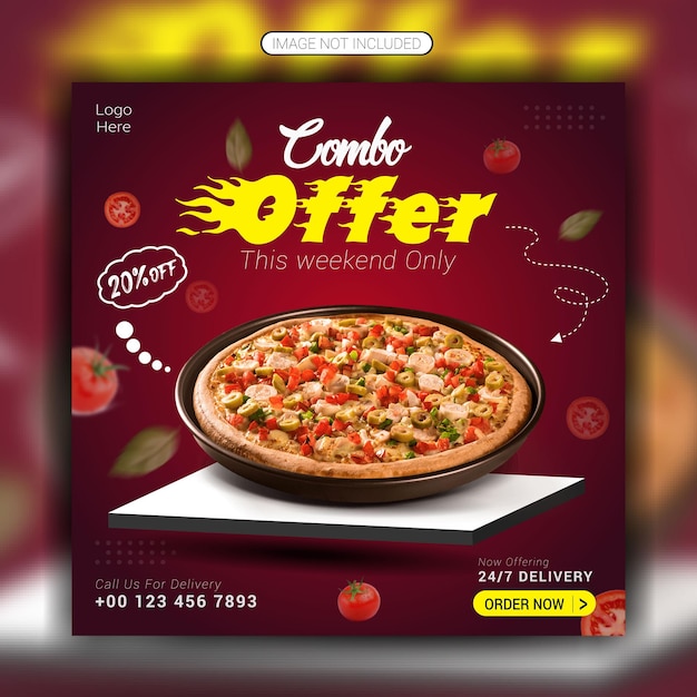 Vector delicious fast food burger pizza best sell offer social media banner or post design template