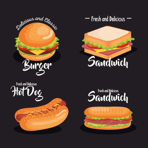 Delicious fast food icons vector illustration design