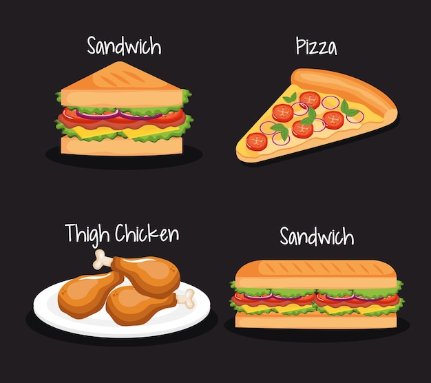 Progettazione dell'illustrazione di vettore delle icone del fast food delizioso
