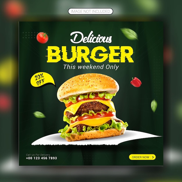 Delicious fast food menu restaurant burger social media banner or post design template